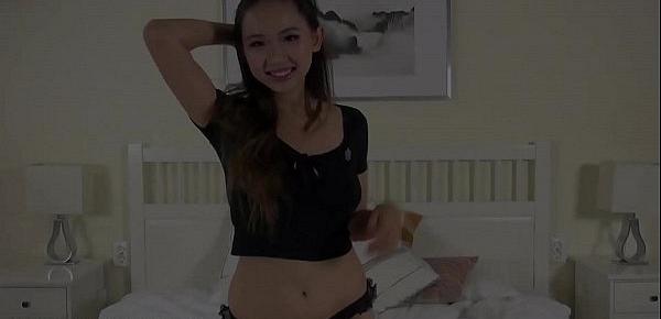  Naturally busty Asian teen tries a new sex-toy